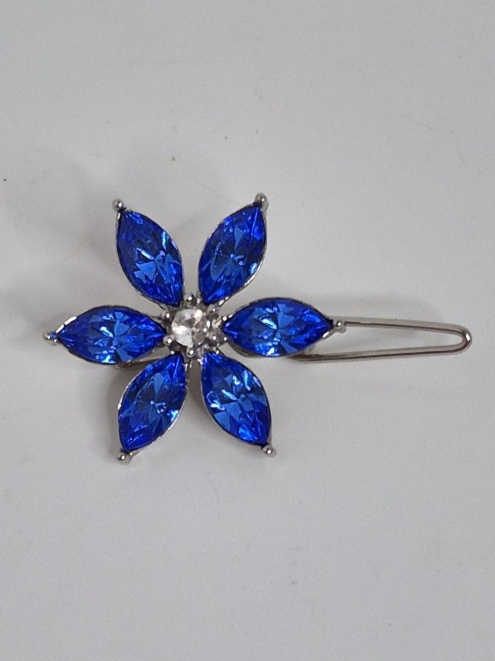 Vintage Blue Rhinestone Flower Hair Clip 1"